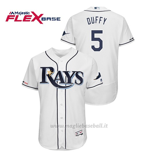 Maglia Baseball Uomo Tampa Bay Rays Matt Duffy 150th Aniversario Patch Flex Base Bianco